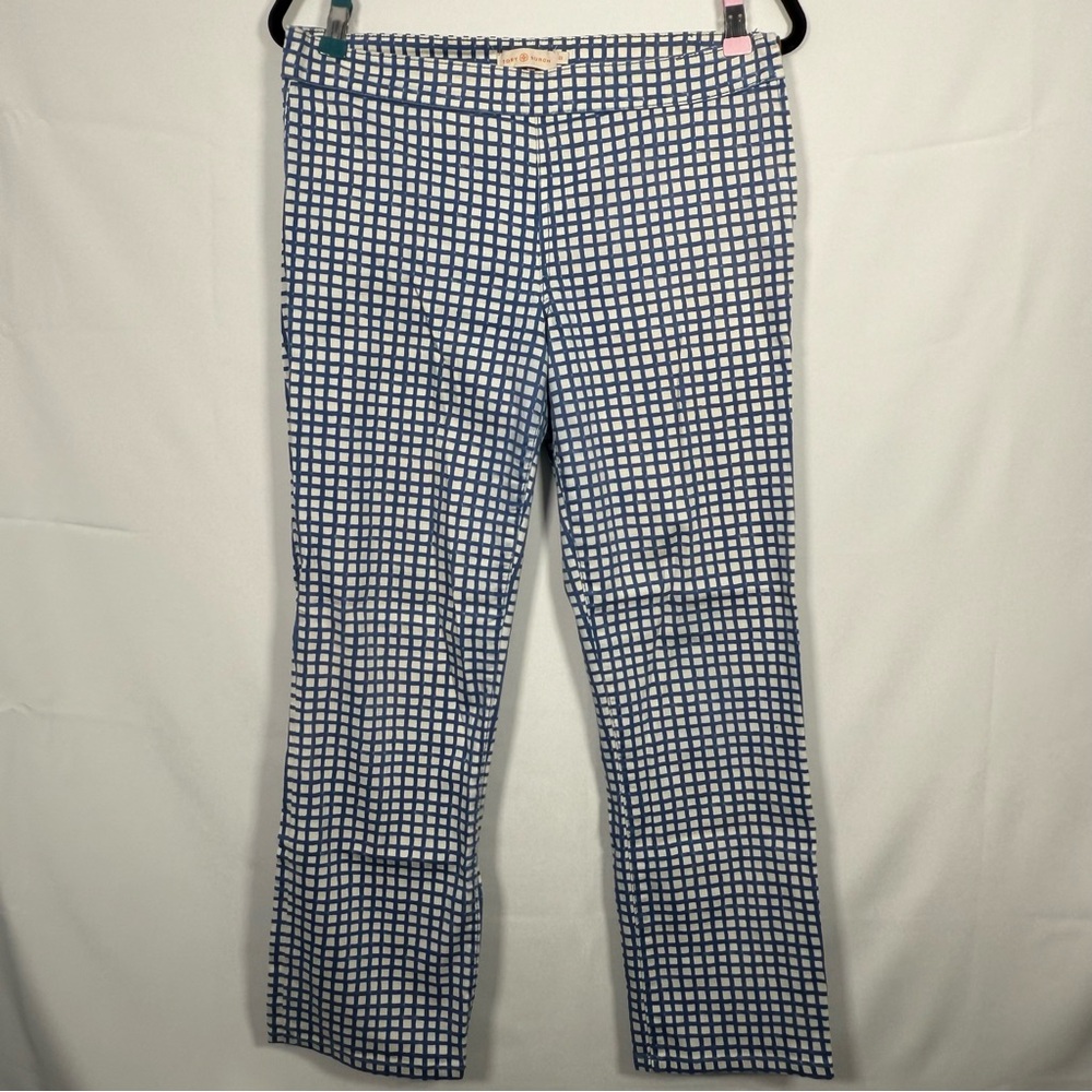 Tory Burch‎ Blue Haven Canvas Pants Blue Checkered Pattern size 29
